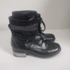 Dromedaris Leather Lace Up Boots Women's 40 (9-9.5) Black Embossed Gothic Moto